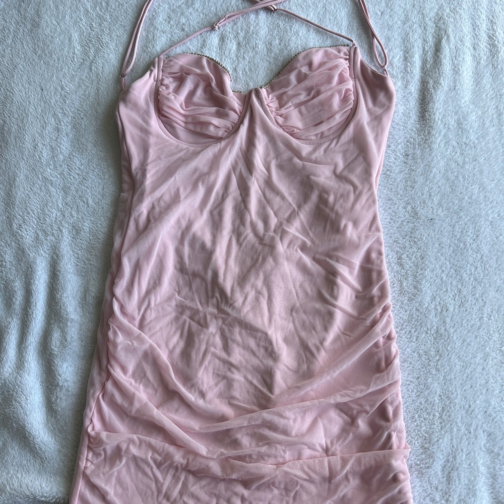 Pink open back mini dress